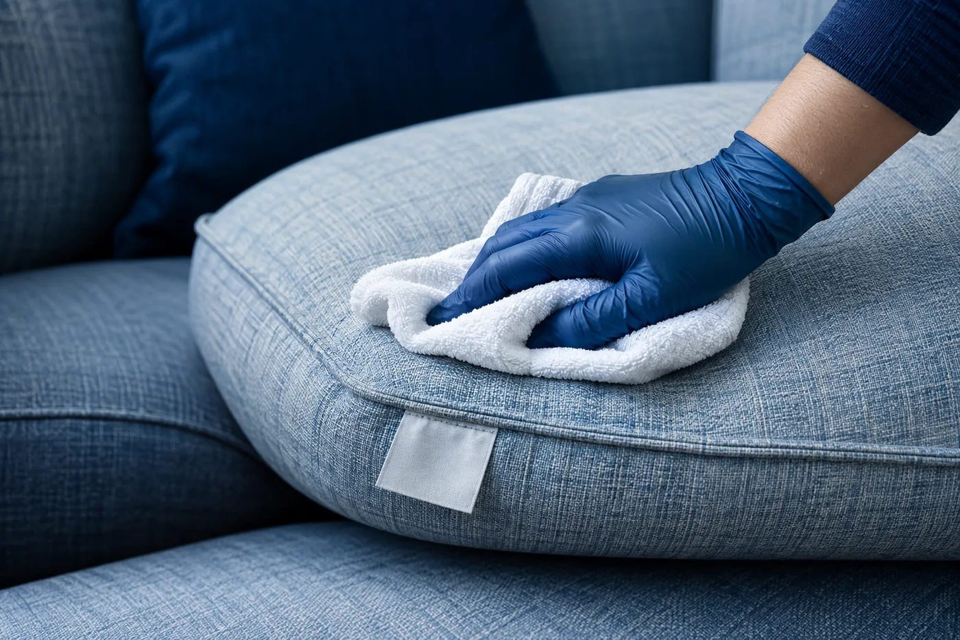 Illustration d’un test de nettoyage sur le tissu d’un canapé